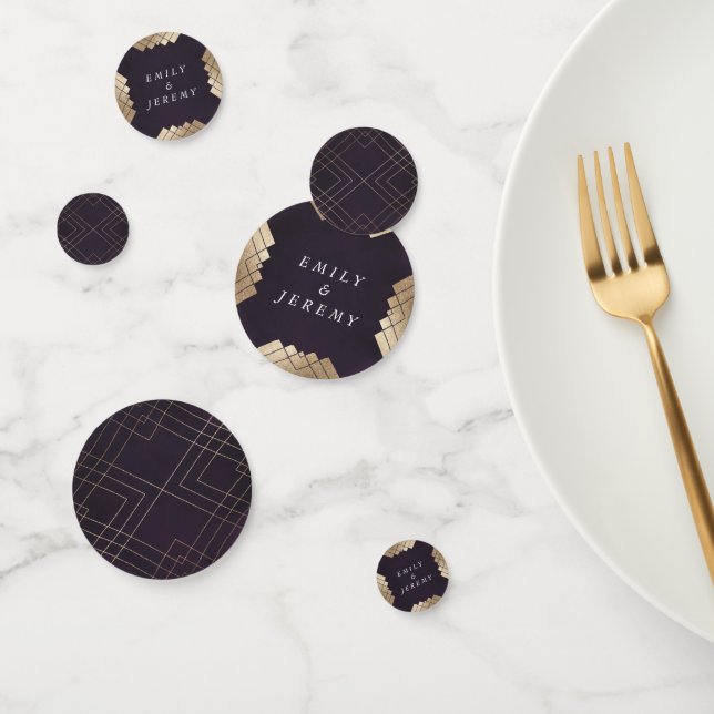 Geometric Purple Gold Gatsby Wedding Confetti (Group)