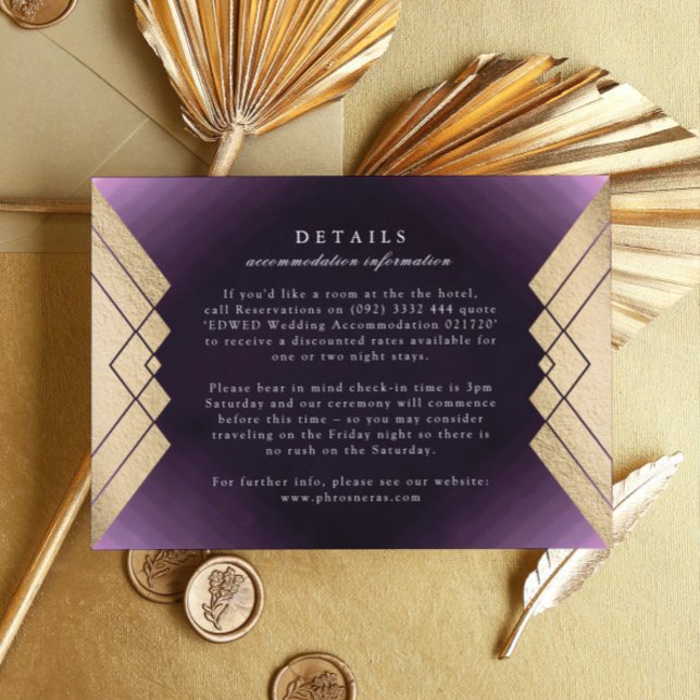 Geometric Purple Gold Gatsby Wedding Details RSVP Card (Creator Uploaded)