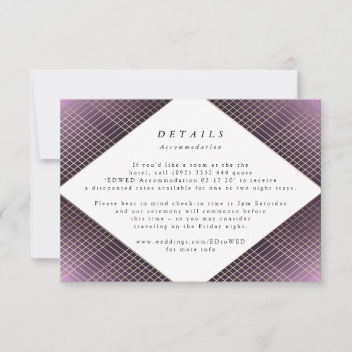 Geometric Purple Gold Gatsby Wedding Enclosure RSVP Card