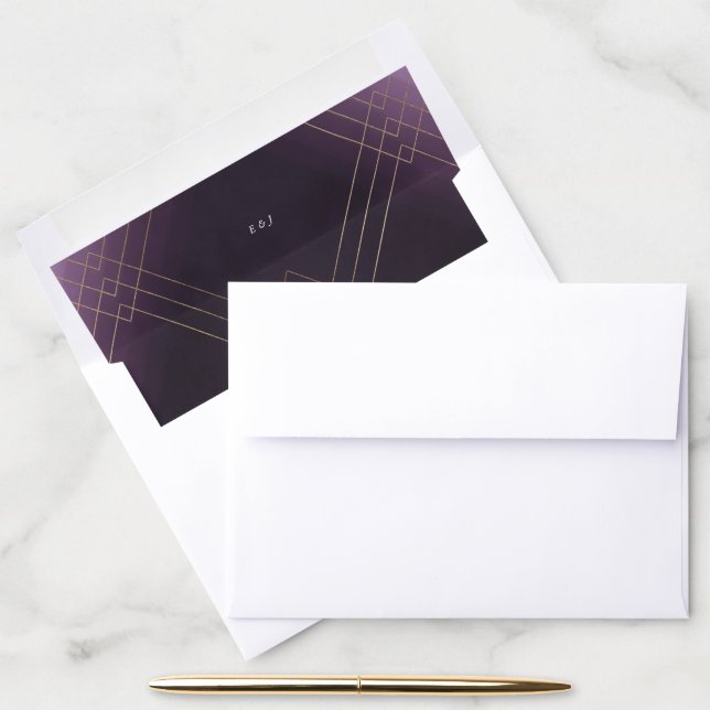 Geometric Purple Gold Gatsby Wedding Envelope Liner (Desk)