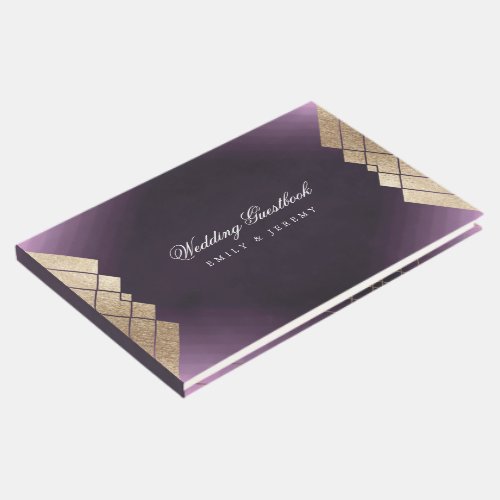 Geometric Purple Gold Gatsby Wedding Guest Book