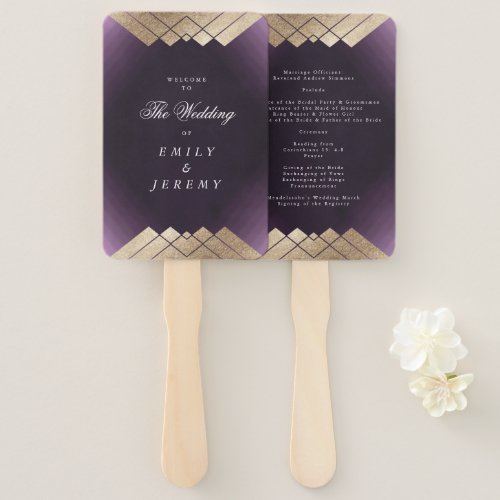 Geometric Purple Gold Gatsby Wedding Hand Fan