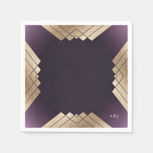 Geometric Purple Gold Gatsby Wedding Napkins