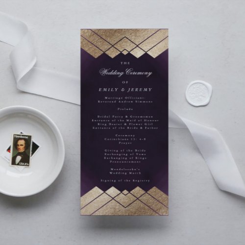 Geometric Purple Gold Gatsby Wedding Program