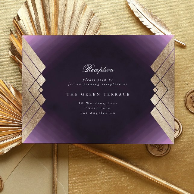 Geometric Purple Gold Gatsby Wedding Reception Enclosure Card (Creator Uploaded)