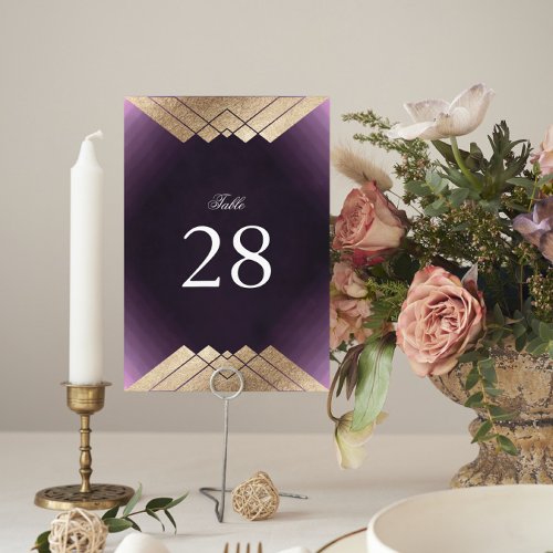 Geometric Purple Gold Gatsby Wedding Table Number