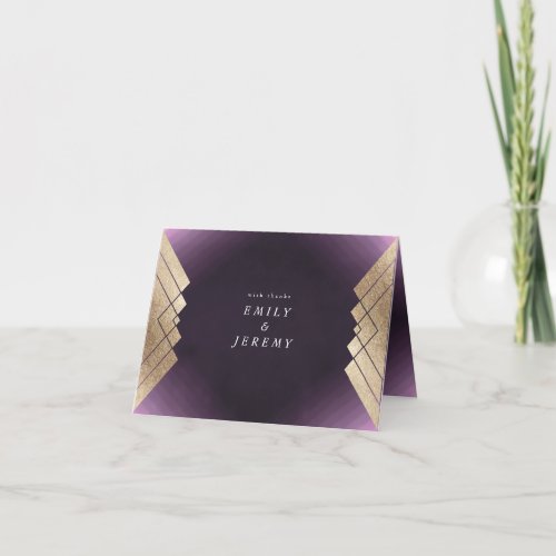 Geometric Purple Gold Gatsby Wedding Thank You Card