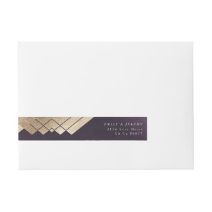 Geometric Purple Gold Gatsby Wedding Wrap Around Address Label
