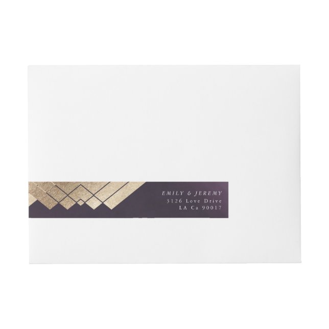 Geometric Purple Gold Gatsby Wedding Wrap Around Address Label (Front)