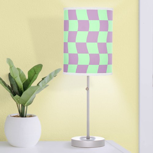 Geometric Purple Green Wavy Check Pattern Table Lamp