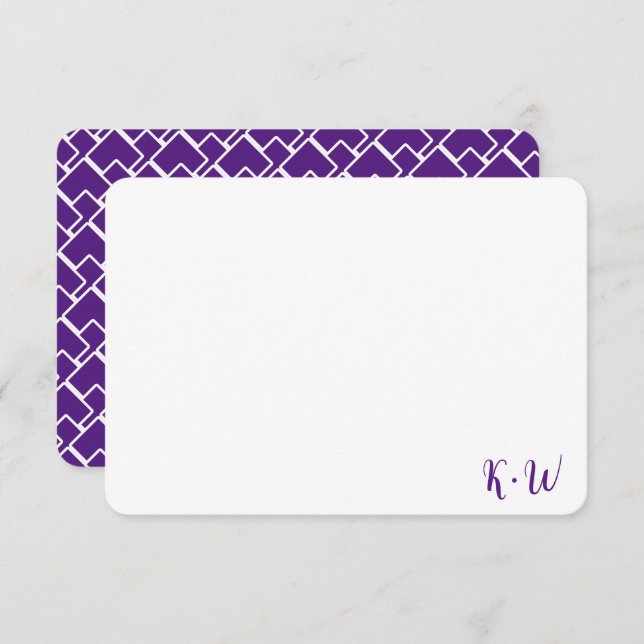 Geometric Purple Personalized Monogram Note Cards (Front/Back)