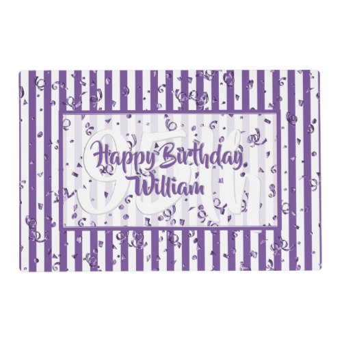 Geometric PurpleWhite Stripe Happy Birthday Placemat