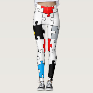 Geometric puzzle pieces primary colors mondrian leggings