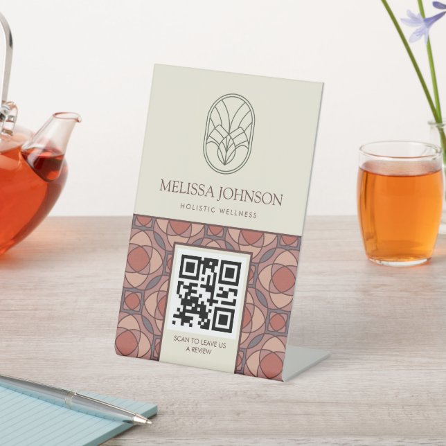 Geometric QR Code Pedestal Table Sign (In SItu)
