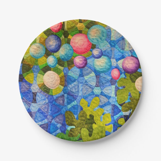 Geometric Quilt Pattern Paper Plates (Front)