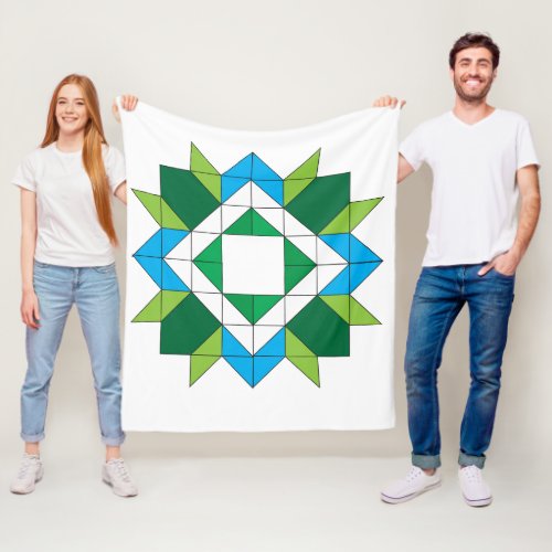 Geometric Quilt Star Mosaic Pattern Blue Green Fle Fleece Blanket