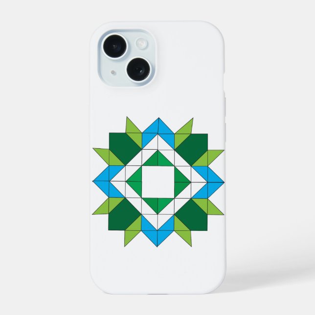 Geometric Quilt Star Mosaic Pattern Blue Green iPh Iphone Case (Back)