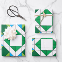 Geometric Quilt Star Mosaic Pattern Blue Green Wra