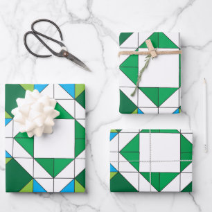 Geometric Quilt Star Mosaic Pattern Blue Green Wra Wrapping Paper Sheets