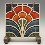 Geometric Radiance Ceramic Tile<br><div class="desc">Enhance your home décor with the bold and vibrant Geometric Radiance Ceramic Tile, printed by Zazzle. This flat ceramic tile, designed without embossed features, boasts an eye-catching geometric pattern in rich shades of red, orange, blue, and green. The intricate, symmetrical design creates a stunning visual impact, reminiscent of classic stained...</div>