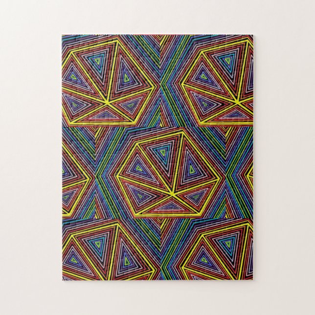 Geometric Rainbow Colored Pizzas Abstract Line Art Jigsaw Puzzle (Vertical)