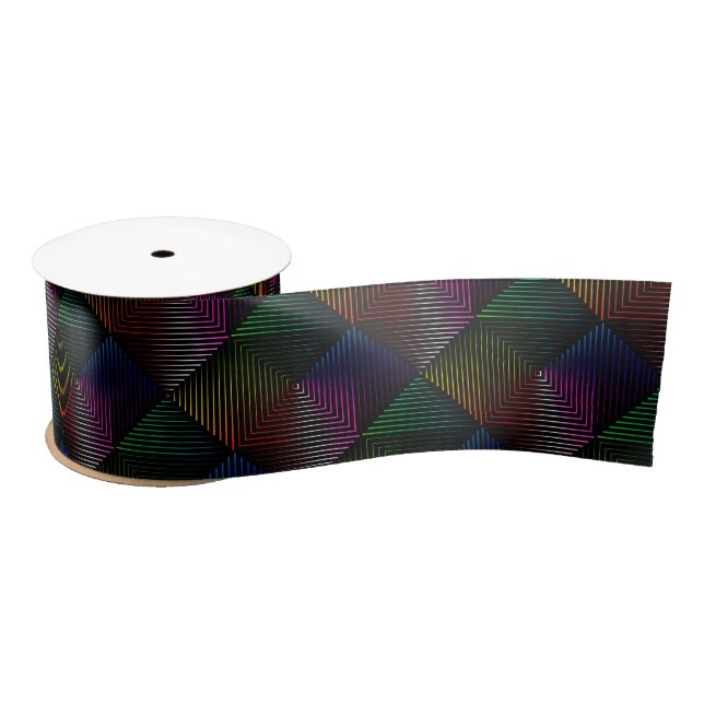 Geometric Rainbow Design On Black Satin Ribbon (Spool)