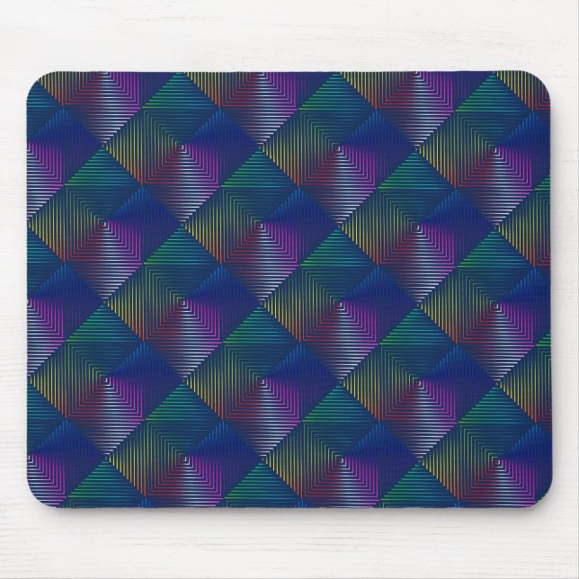 Geometric Rainbow Design on Blue Mouse Pad (Front)