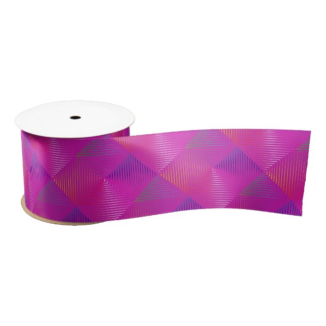 Geometric Rainbow Design On Pink Satin Ribbon (Spool)