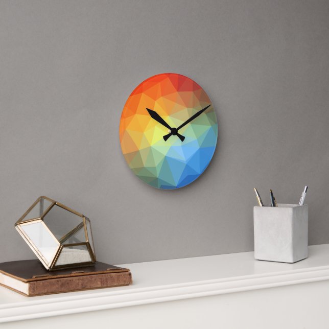 Geometric Rainbow Kaleidoscope  Round Clock (Office)