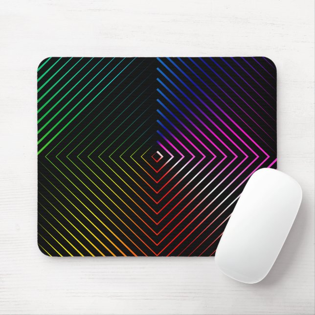Geometric Rainbow On Black Mouse Pad (With Mouse)