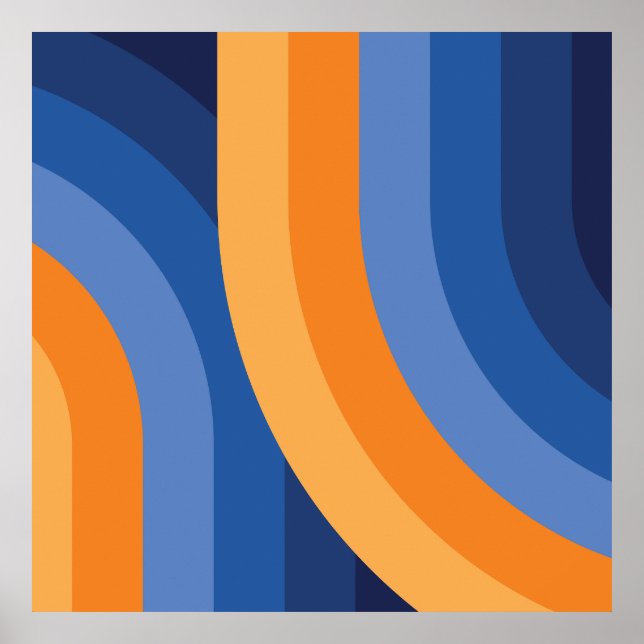 Geometric Rainbow Pattern in Navy Blue Orange Poster (Front)