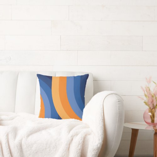 Geometric Rainbow Pattern in Navy Blue Orange Throw Pillow