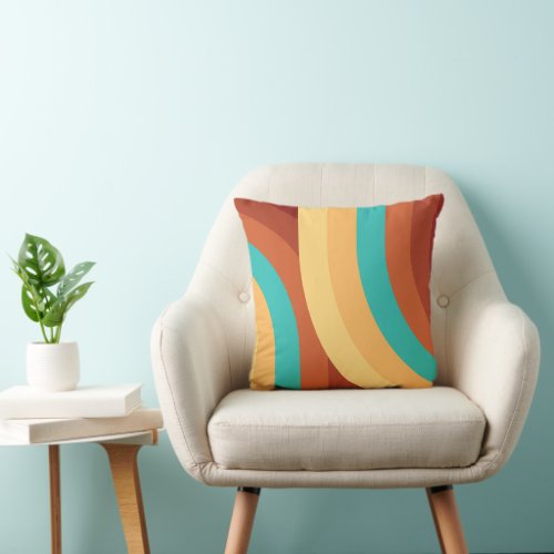 Geometric Rainbow Pattern in Retro Red Teal Gold Throw Pillow