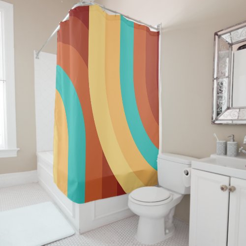 Geometric Rainbow Pattern Terracotta Gold Teal Shower Curtain