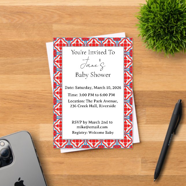 Geometric Red Acrylic Baby Shower Invitation (Insitu (Invitation Card))