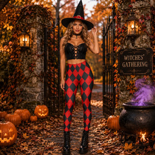 Geometric Red and Black Diamond Halloween Leggings