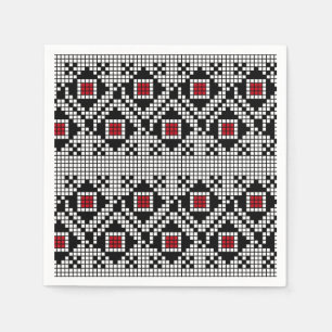 Geometric Red and Black Folk Romanian Motif Napkins
