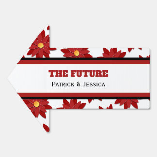 Geometric Red and Gold Floral Sign