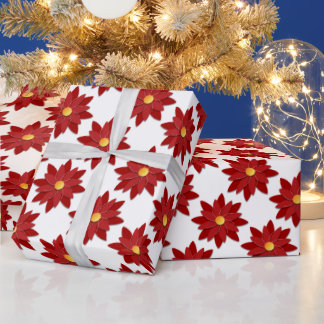 Geometric Red and Gold Floral Wrapping Paper