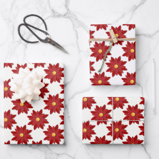 Geometric Red and Gold Floral Wrapping Paper Sheets