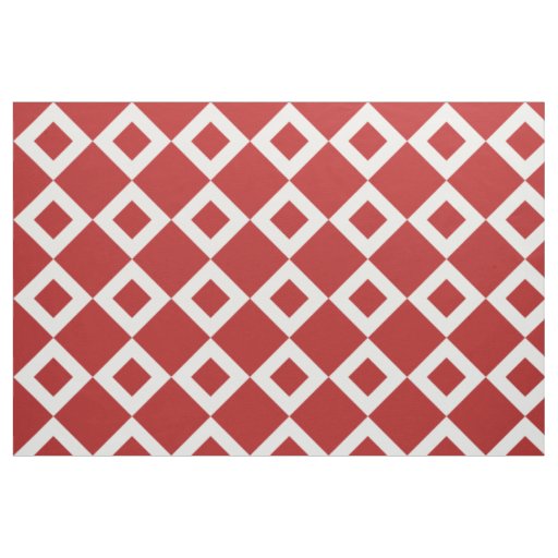 Geometric Red and White Diamond Pattern Fabric