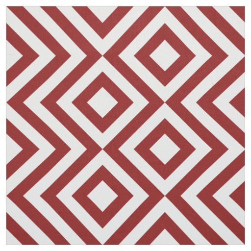 Geometric Red and White Zigzags and Diamonds Fabric