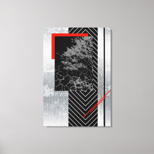 Geometric red, black, gray, modern canvas wall art