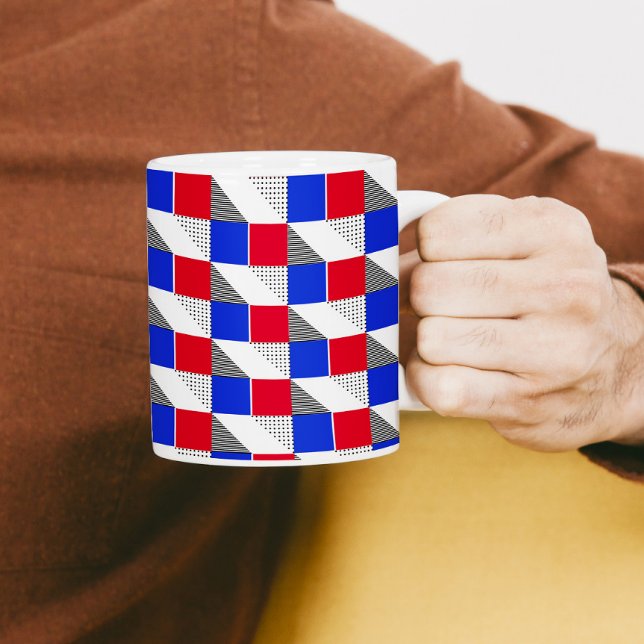 geometric Red black white & blue pattern aesthetic Coffee Mug (Creator Uploaded)