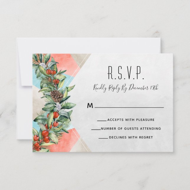 Geometric Red Blue Green Christmas RSVP Card (Front)