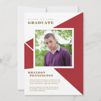 Geometric Red Color Block Triangles Graduation Announcement