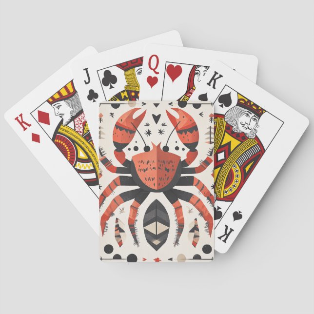 Geometric Red Crab Illustration Poker Cards (Back)