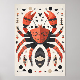 Geometric Red Crab Poster