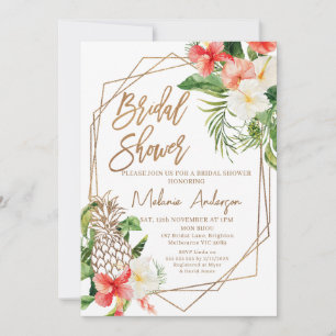 Geometric Red Floral Aloha Bridal Shower Invitation