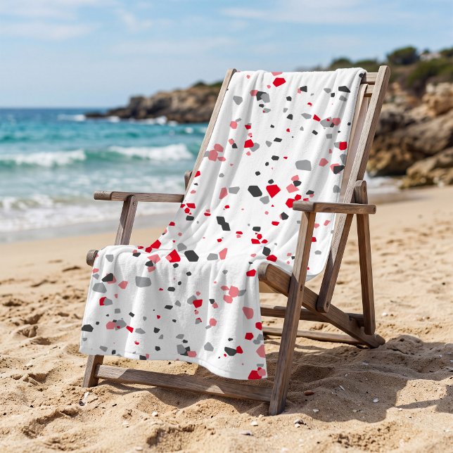 Geometric Red Gray Terrazzo Pattern Beach Towel (Creator Uploaded)